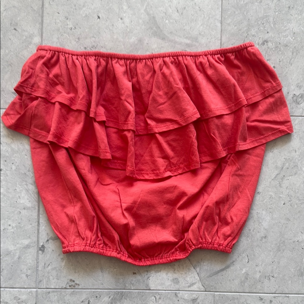 *NWT* Blu Moon Strapless Ruffle Cotton Top In Red - sz M
